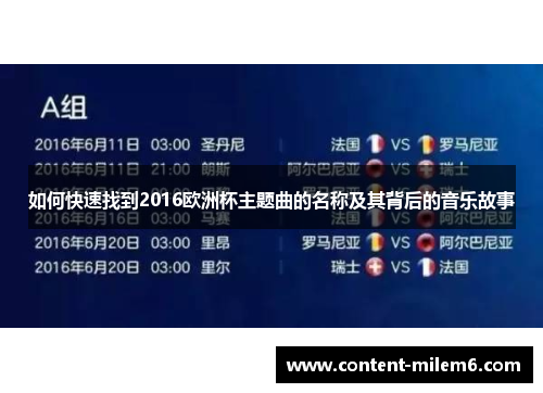 如何快速找到2016欧洲杯主题曲的名称及其背后的音乐故事